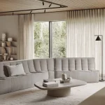 20268_N701_sofa_3_seater_20267_N701_sofa_2_seater_20191_N701_45_round_corner_Ecru_Eco_fabric_26412_Elements_coffee_table_off_white_pebble_shape_55015_Geometric_rack_21755_Dunes_rug_sand_web