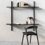 35062_PI wall mounted desk - varnished mahogany - dark brown_51492_Bok_dining_chair_oak_black_29780_PI_book ends_WEB